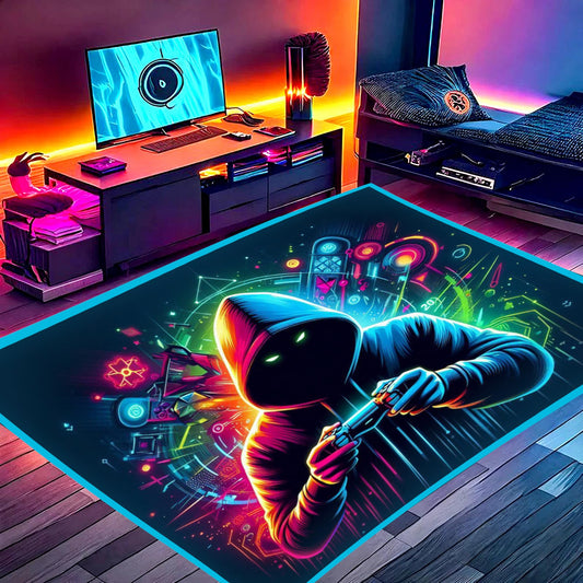 DEALZOOM Gaming Rug RGB LED Light (3x5 Gamer) - Bedroom Gamer Rug Floor Mat Gaming Decor - Kids Room Rug Anti Slip Mat for Chair – Play Game Room Décor for Teen, Boys, Kids