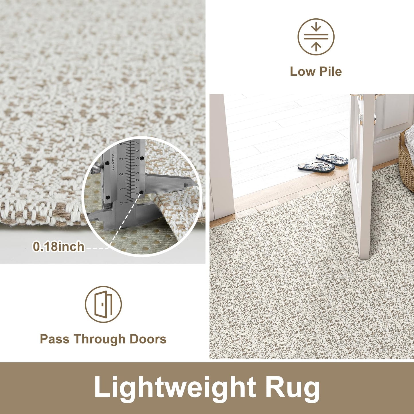 Collive Boho Washable Area Rugs 3x5 Kitchen Area Rugs Rubber Backed Woven Braided Carpet Non-Slip Farmhouse Bedroom Rugs Tan Indoor Front Door Rugs for Entryway Bathroom Balcony, Natural