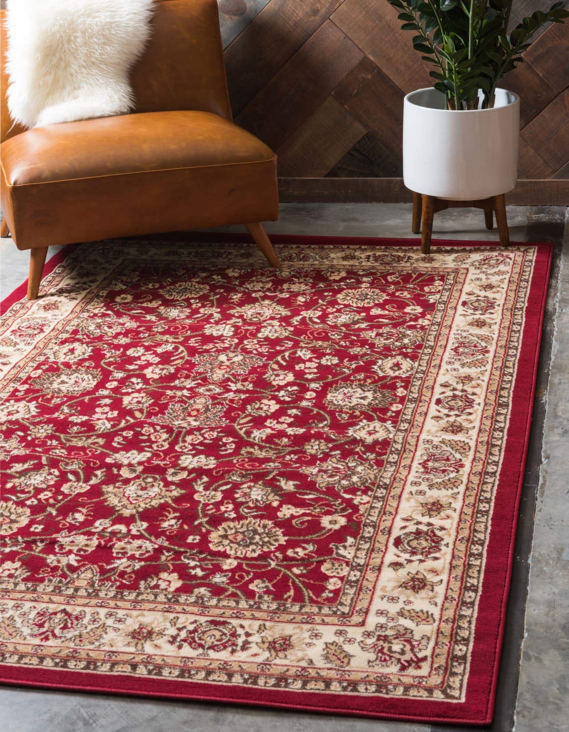 Unique Loom Sialk Hill Collection Area Rug - Washington (9' x 12' Rectangle Burgundy/Cream)