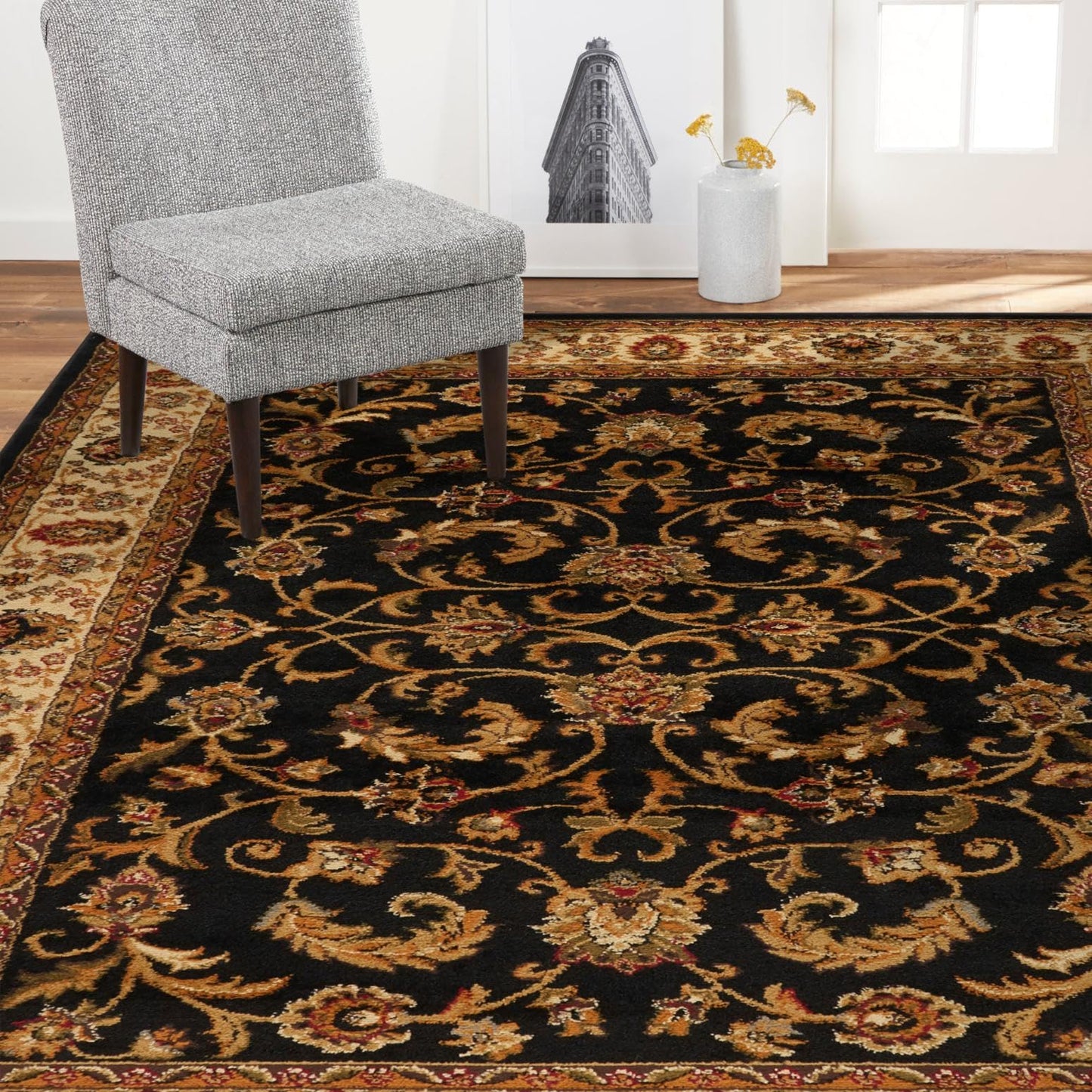 Home Dynamix 3208-457 Royalty Elati Traditional Area Rug 43"x62", Oriental Black/Ivory