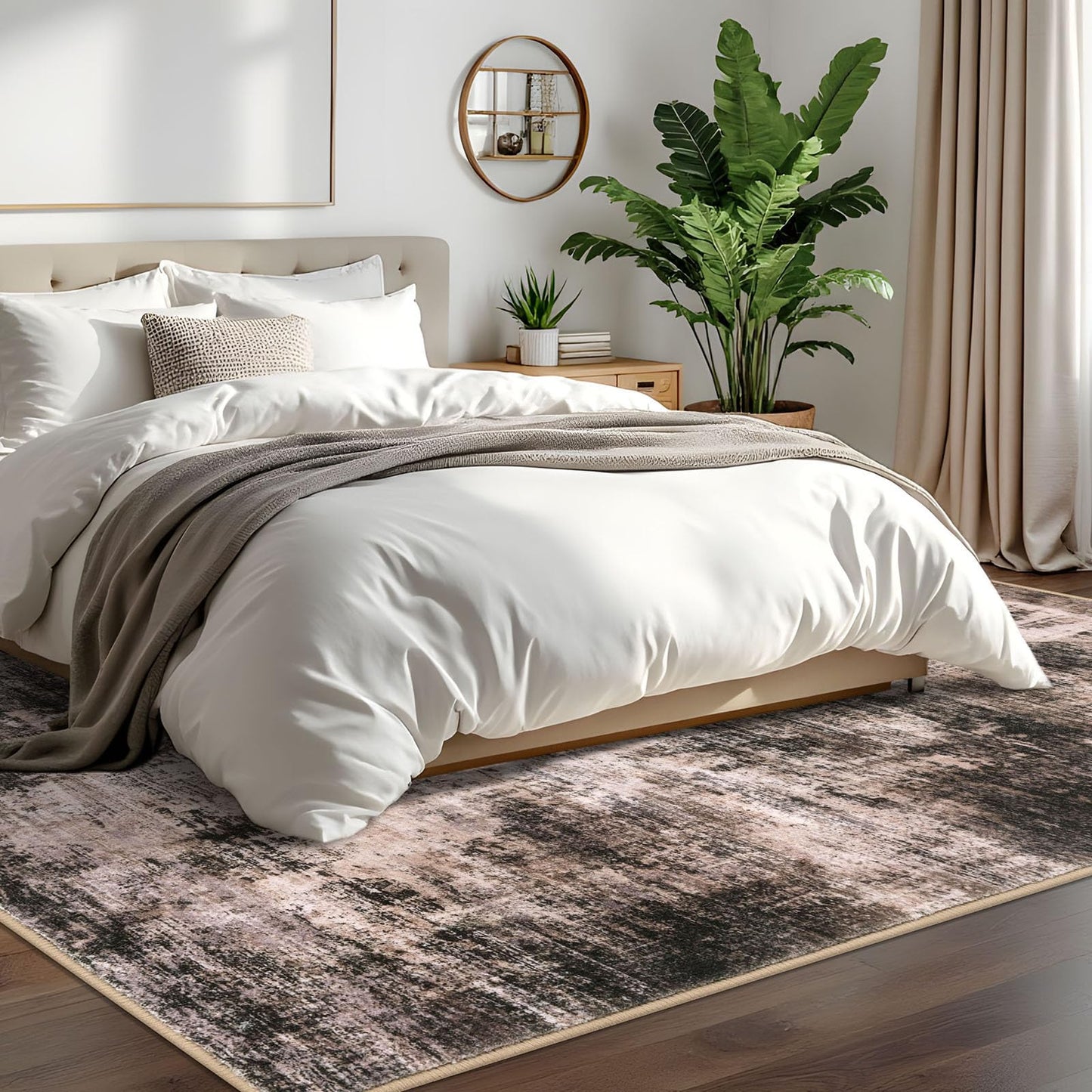 IOHOUZE Abstract Area Rugs 6x9 Ft Washable Rugs for Living Room, Non Slip Dining Room Rug, Printed Faux Wool Rugs for Bedroom, Floor Carpet for Office Nursery Playroom, Brown/Rust