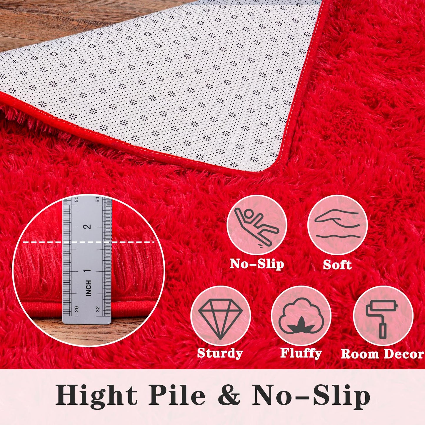 Dssimo Super Fluffy Rug for Bedroom, 4x6 Feet, Modern Shag Red Area Rugs, Soft and Cozy Plush Carpet for Kids,Girls Boys and Teens Decorations for Living Room Dorm Nursery Classroom, Red