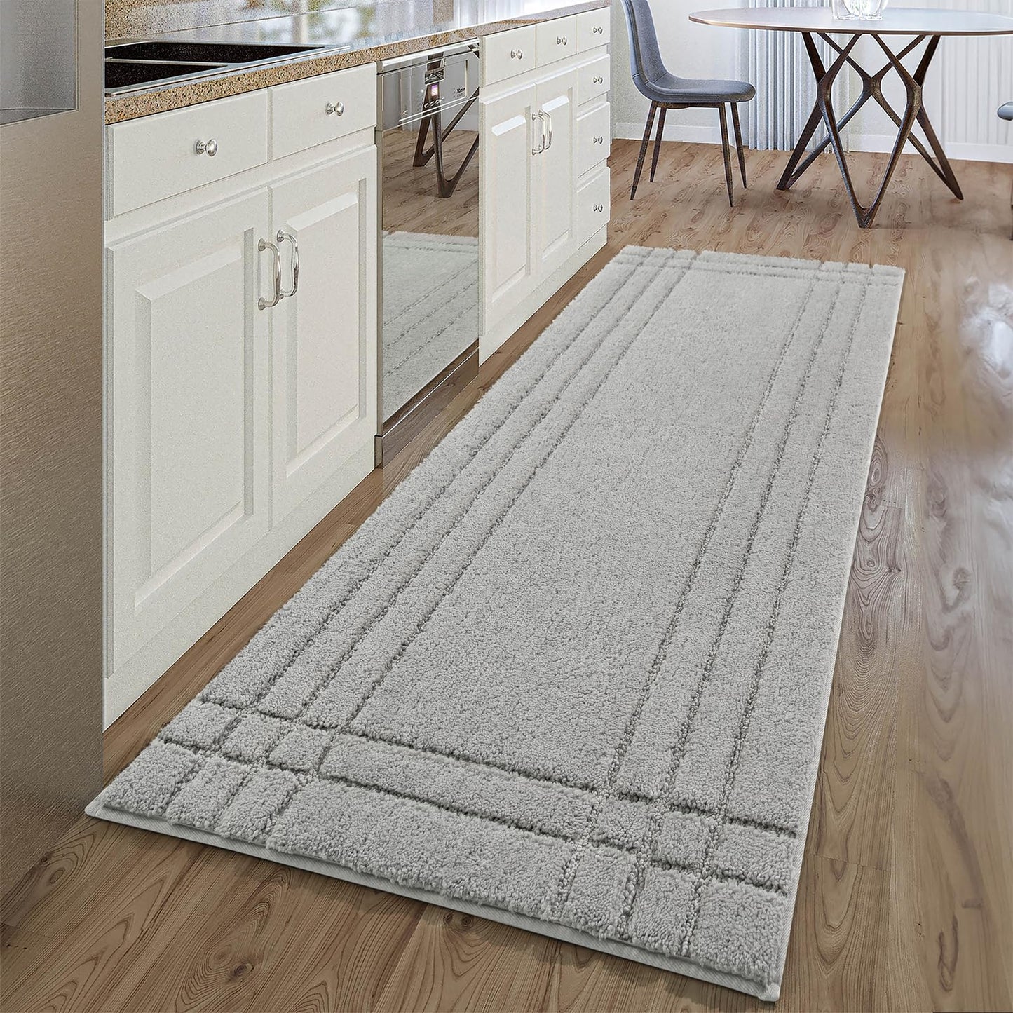 TANVILL Gray Bathroom Runner Rugs, Non-Slip Extra Long Bath Mat