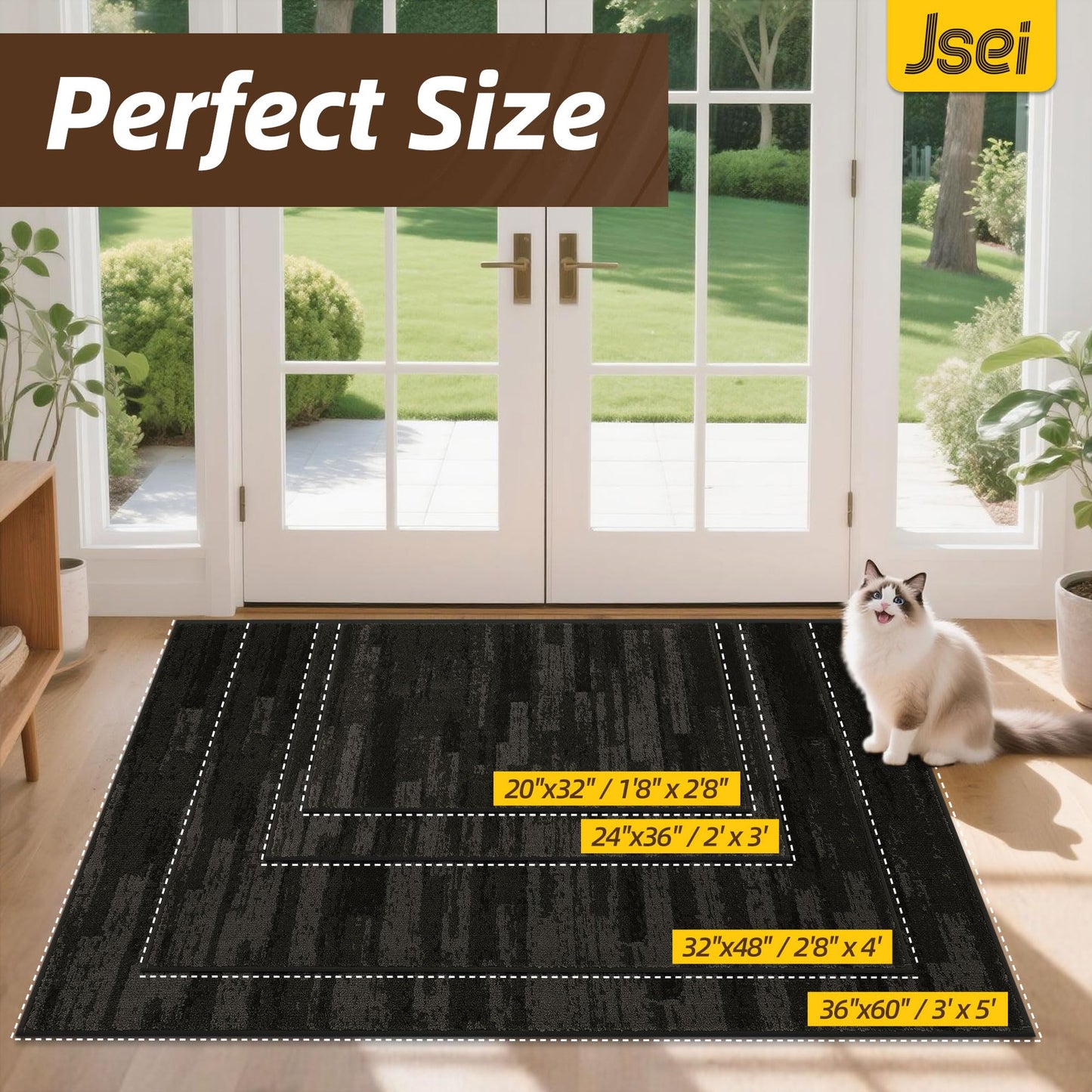 JSEI Dirt Trapper Door Mat 32"x48", Non-Slip Doormats Washable Entryway Mat, Welcome Floor Mat Absorbent Low Profile Dog Door Mats for Front Back Door, Wet Shoes & Paws, Dark Gray