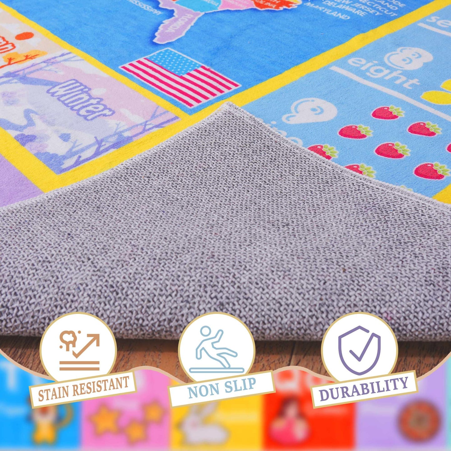 OHDS Kids Rugs for Playroom - Soft & Non-Slip 3x4 Feet Educational Rug for Learning ABC Alphabet, Numbers, Shapes & Map, Washable Classroom Rug for Toddler Nursery & Kids Room Decor