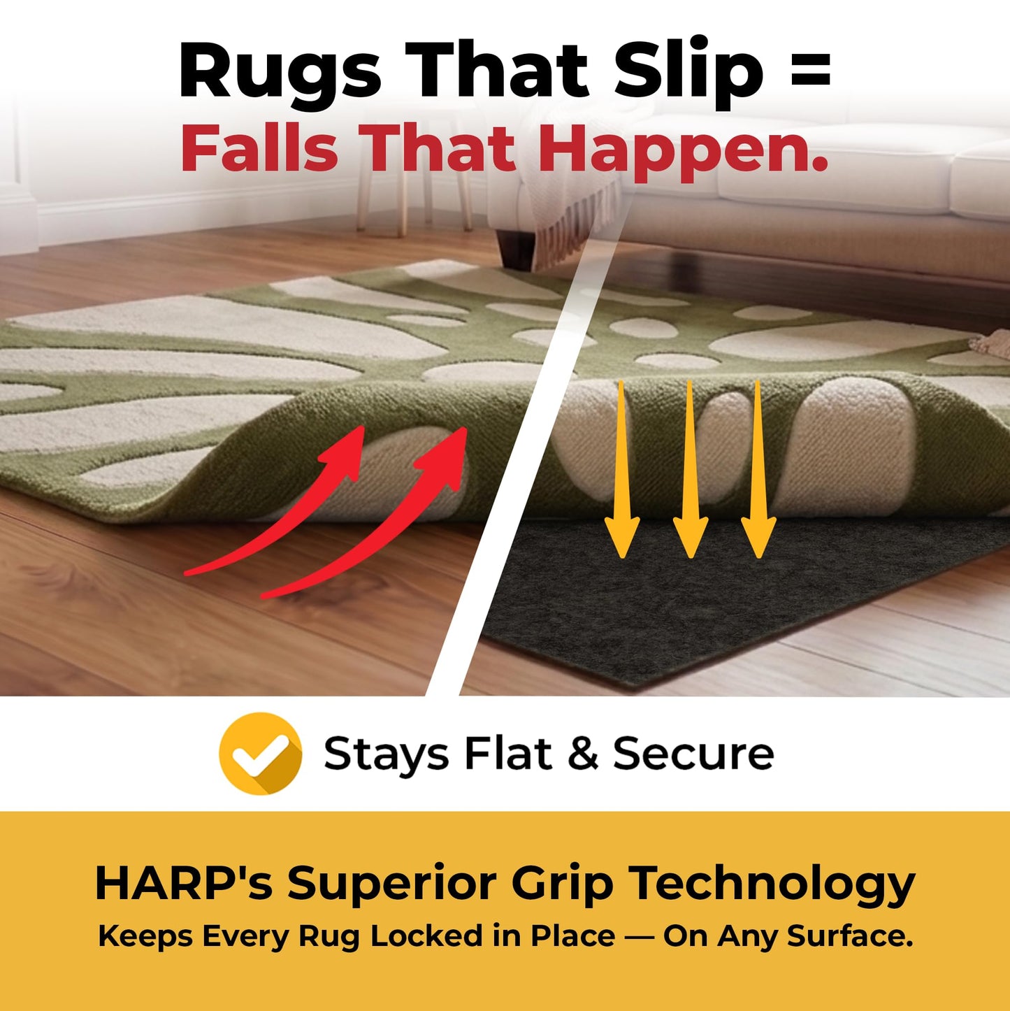 Hold-a-Rug Plush 2' x 4' Nonskid, Nonslip Rug Pad, Reversible Gripper, ¼ Thick, Safe for All Floors and Carpet, Keep Area Rugs Secure