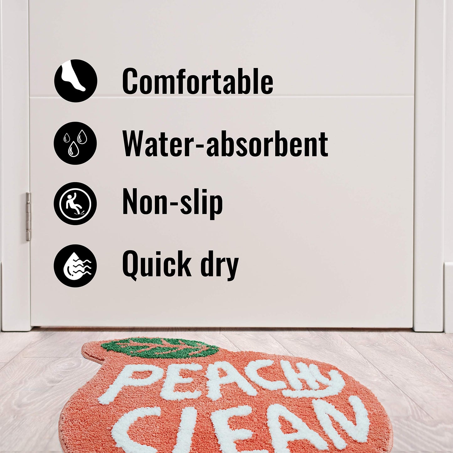 UNIBATH Peach Peach Bath Mat Peachy Fruit Bathroom Rugs for Living Room and Bedroom, Non Slip Washable Rug Orange Bathroom Decor