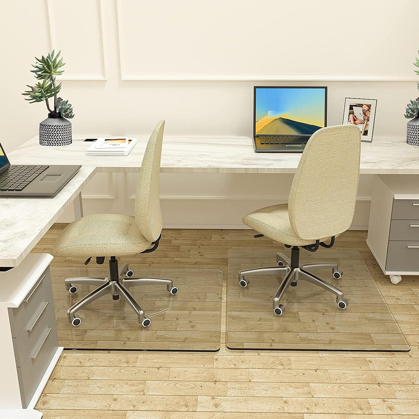 Easly 46" x 55" Chair Mat for Carpet - Office Chair Mat - Tempered Glass Floor Mat for Home/Office/Carpet Clear Computer Floor Mat - with 4 Anti-Slip Pads