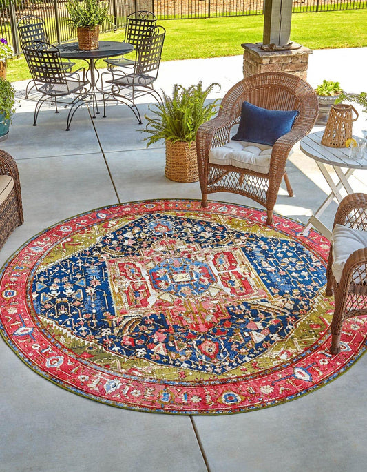Unique Loom Outdoor Traditional Collection Area Rug - Limon (4' 1" Round Multi/Red)