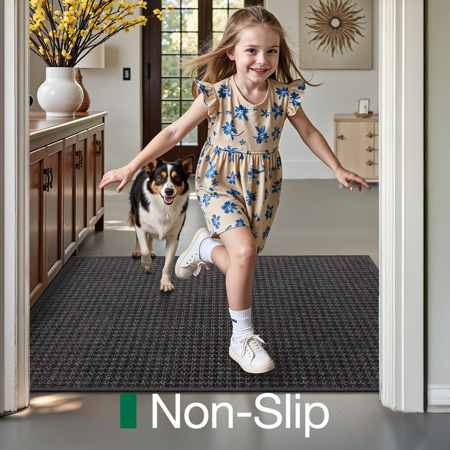 LUMI Thin Indoor Door Mat 24''x36'', Traps Dirt and Moisture, Non-Slip Rubber Backing Mats, Modern Inside Doormat for Home Entrance, Entryway, Patio & Porch, Dark Gray