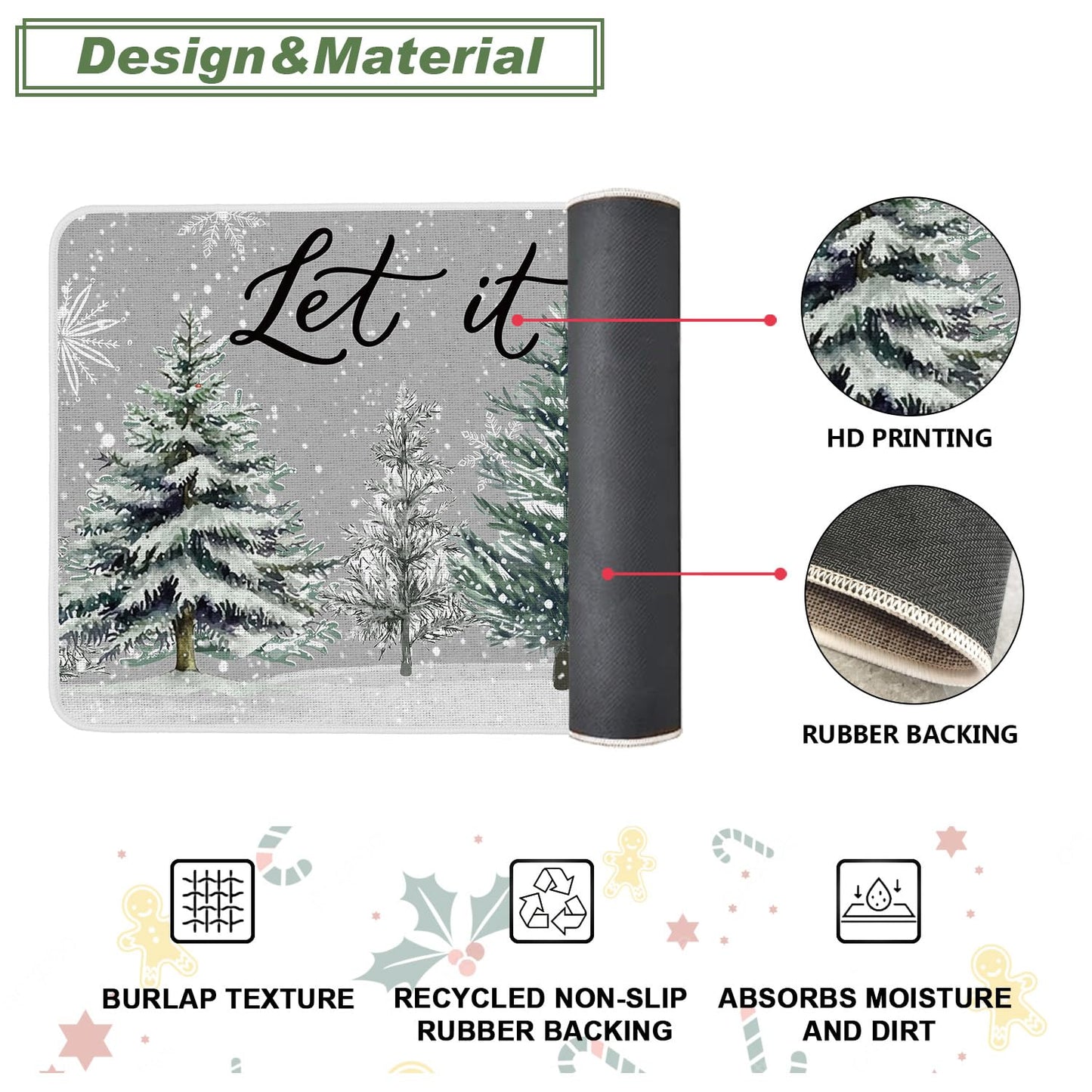 Baccessor Christmas Winter Kitchen Rugs Set of 3, Snowy Pine Tree Deer Cardinal Snowflakes Kitchen Mats Washable Non Slip Rubber Backing Xmas Farmhouse Home Floor Holiday Indoor Laundry Decor