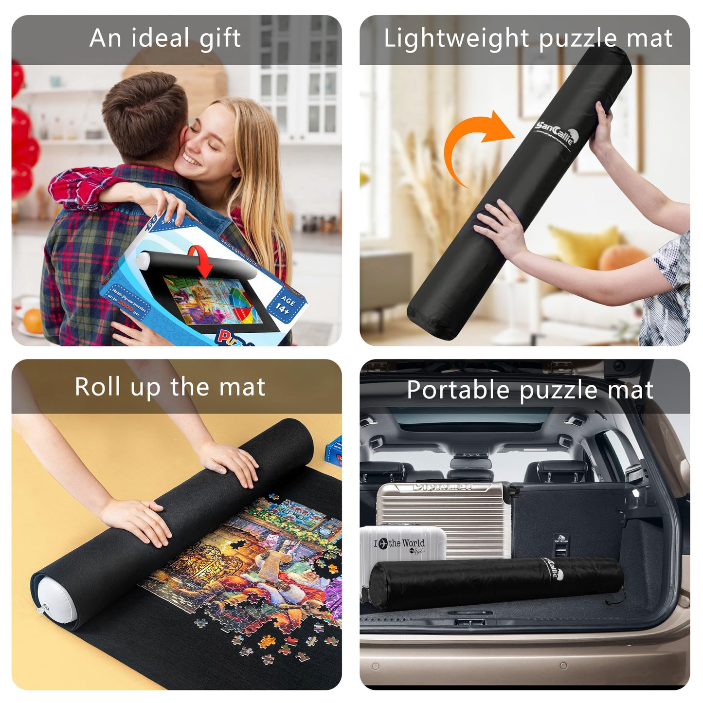 Sancallie Jigsaw Puzzle Mat Roll Up, 51"x34" Jigsaw Storage Felt Mat, Jigroll up to 2,000 Pieces, Gift Box with Drawstring Storage Bag, 3 Elastic Band, Hand Pump, Portable Puzzle mat