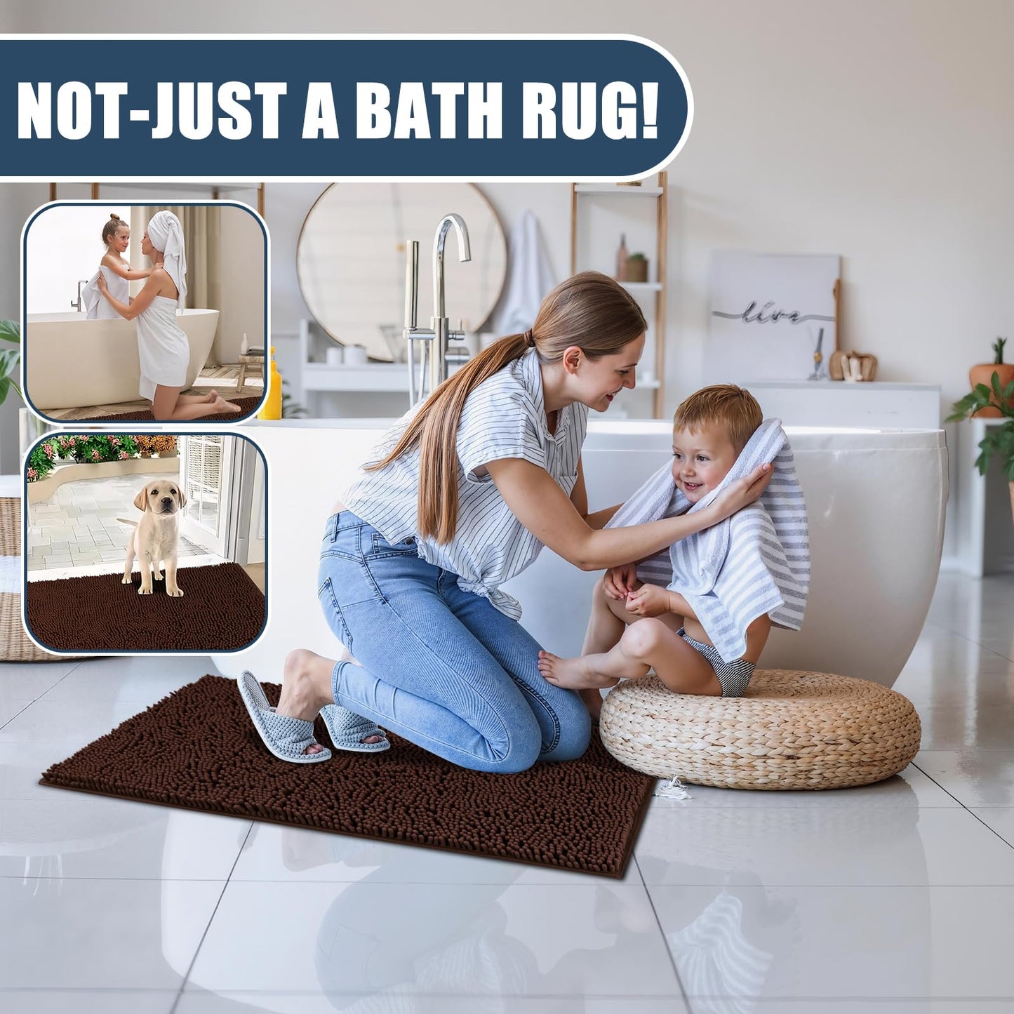 Baahrnom Bathroom Rugs Sets 3 Piece with Adjustable Toilet Seat Cover 19.5"x 18.5" Machine Washable Bath Rug Set with TPR Non Slip Rubber Backing Solid Bath Mat Set for Luxury Bathroom Decoration