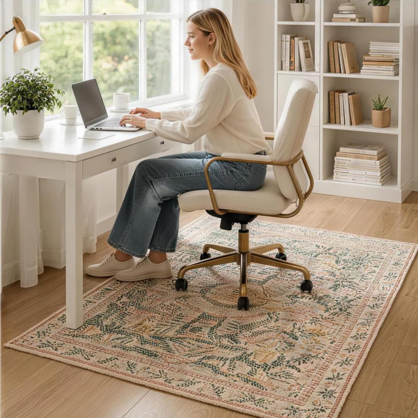 35x47 Inch Floral Desk Rug, Office Rugs for Rolling Chairs, Under Desk Carpet for Hardwood Floor, Small Office Area Rug