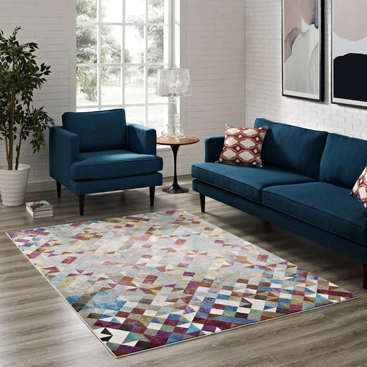 Modway Laleh Colorful Geometric Triangle Mosaic 4x6 Area Rug