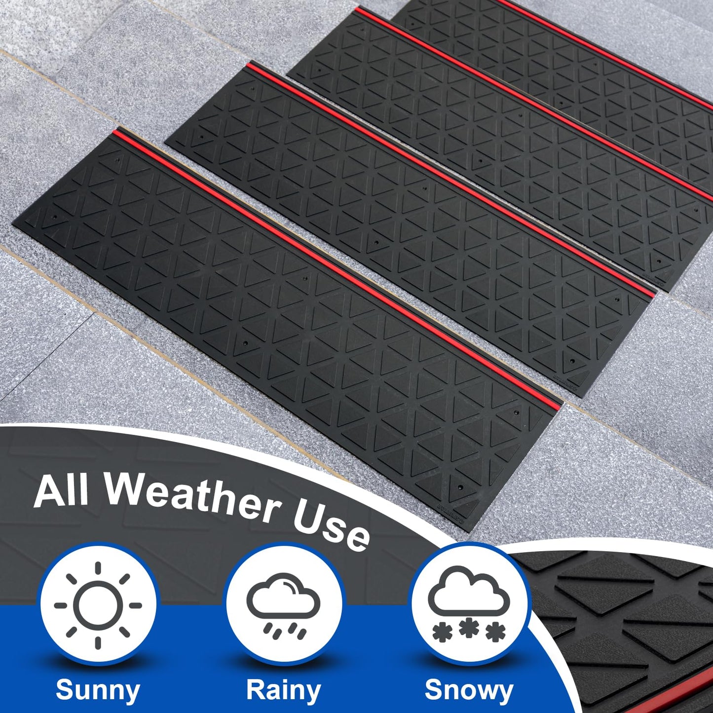 Spurtar Rubber Stair Treads 35" x 10", 3Pack Outdoor Rubber Stair Treads Non-Slip for Wooden Concrete Marble Tile Metal Steps
