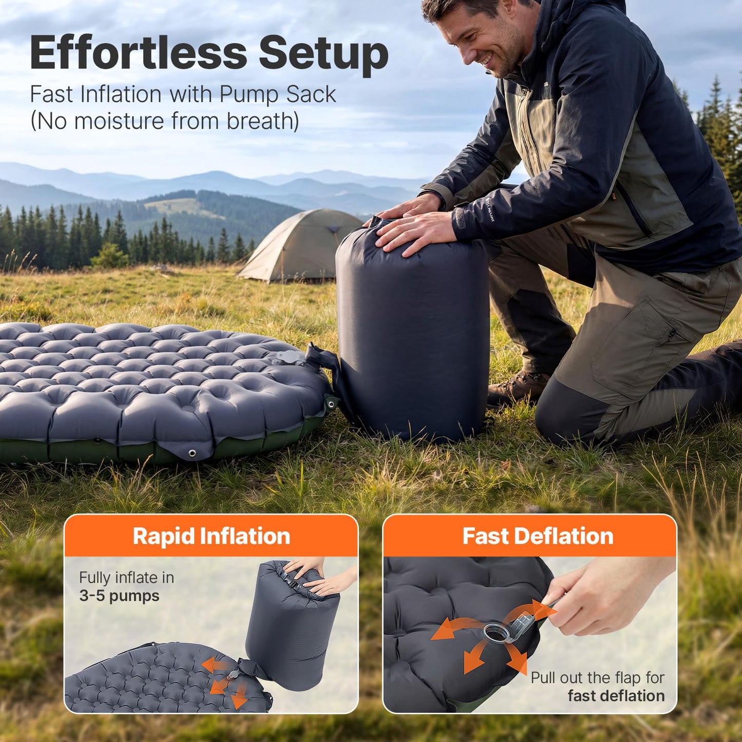 OGERY Sleeping Pad for Camping, R-Value 9.0 Insulated 4 Season Sleeping Mat, 4.7" Thick Ultralight Inflatable Camping Air Mattress with Pump Bag, Compact for Cold Weather