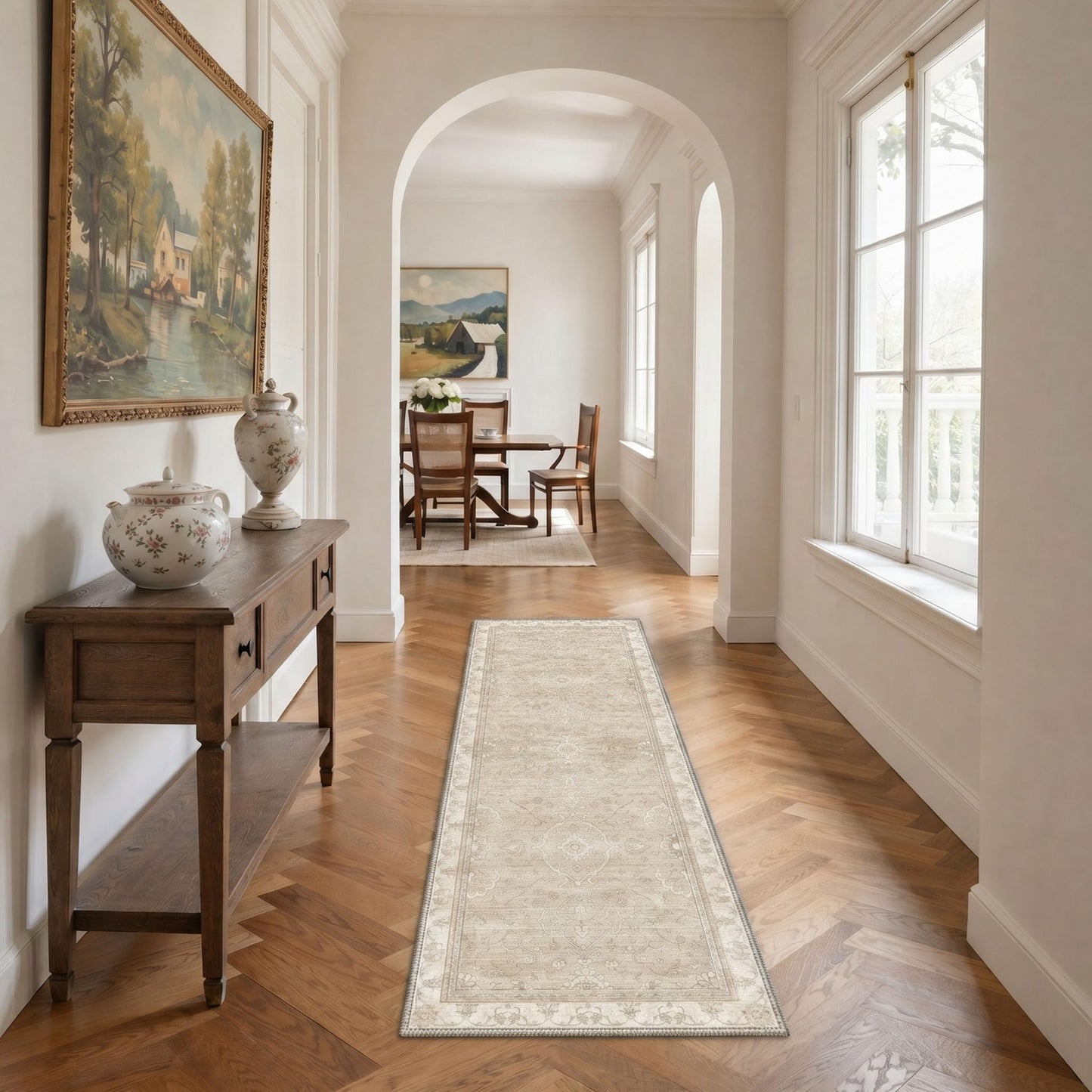 GENIMO 2X5 Hallway Runner Rug, Machine Washable Non Slip Boho Vintage Rustic Rugs, Low Pile Soft Stain Resistant Rug for Entryway, Kitchen, Warm Beige