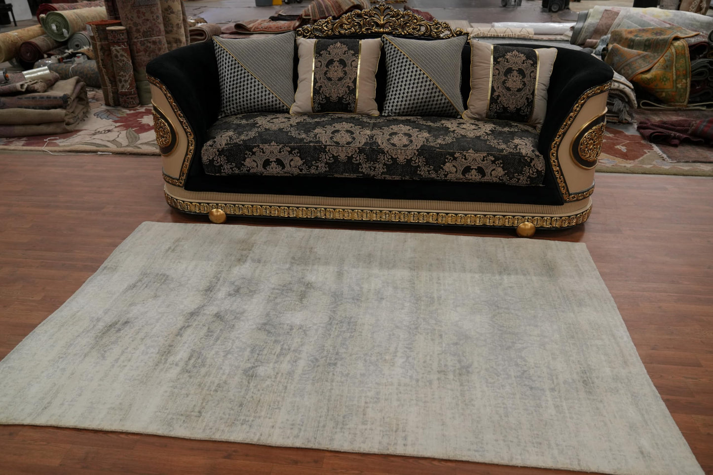 Rug Source Transitional Collection, 5x8 Rug, Hand Knotted Greys & Charcoal All-Over Rug, Oriental Viscose Silk Carpet for Foyer, Entryway and Hallway