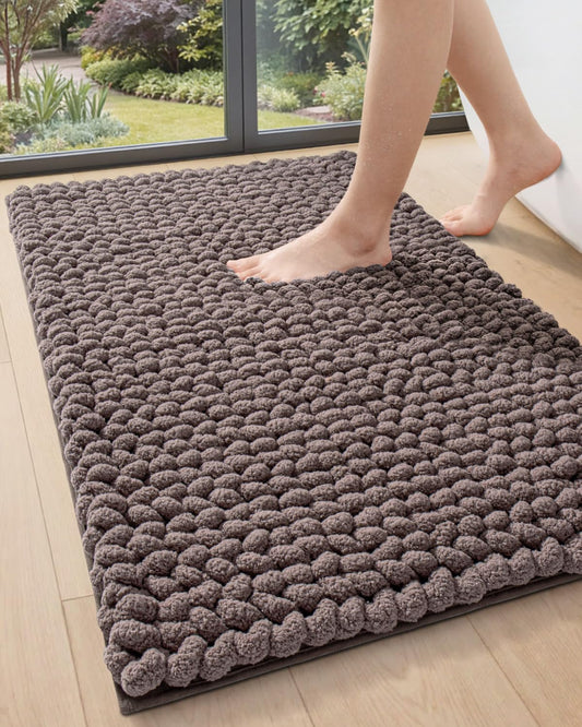 DEXI Bathroom Rugs 24x36, Non Slip Washable Bath Mat, Luxury Chenille Super Absorbent Ultra Thick Bathmats for Shower Floor, Plush Fluffy Shaggy Carpet for Tub, Brown
