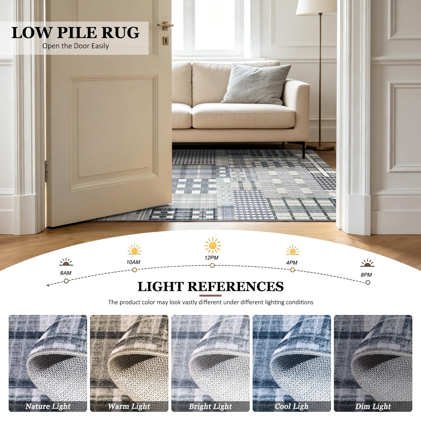 Rezutan Modern Geometric Plaid Distress Indoor Area Rug for Living Room, Blue Gray 5X 7 FT Large Rug Hardwood Floors Decor for Bedroom, Checkered Throw Carpet for Office Entryway Dining Room