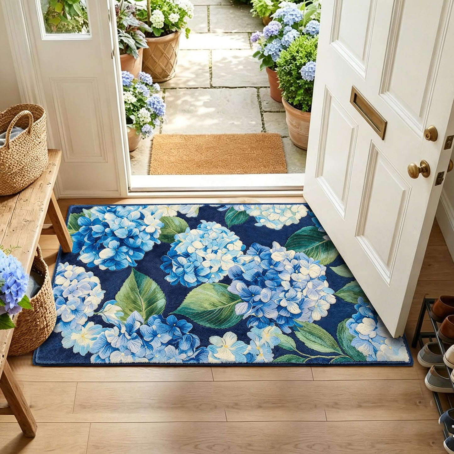 Botoutin Cute Bath Mat, Wild Flower Extra Soft Bathroom Rugs Non Slip, High Absorbent Area Rug, Machine Washable Bathroom Mat, Great for Indoor Bathtub Bedroom Floor, Navy 30" x 20"