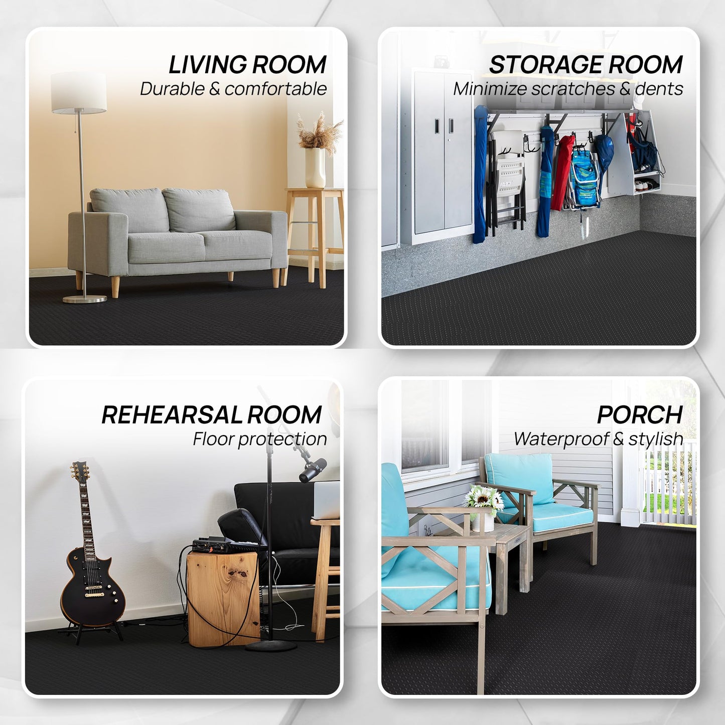 Yes4All EVA Interlocking Mats, Puzzle Floor Tiles, Foam Floor Padding with Border for Furniture, Home Space, Living Room, Garage 24 SQFT