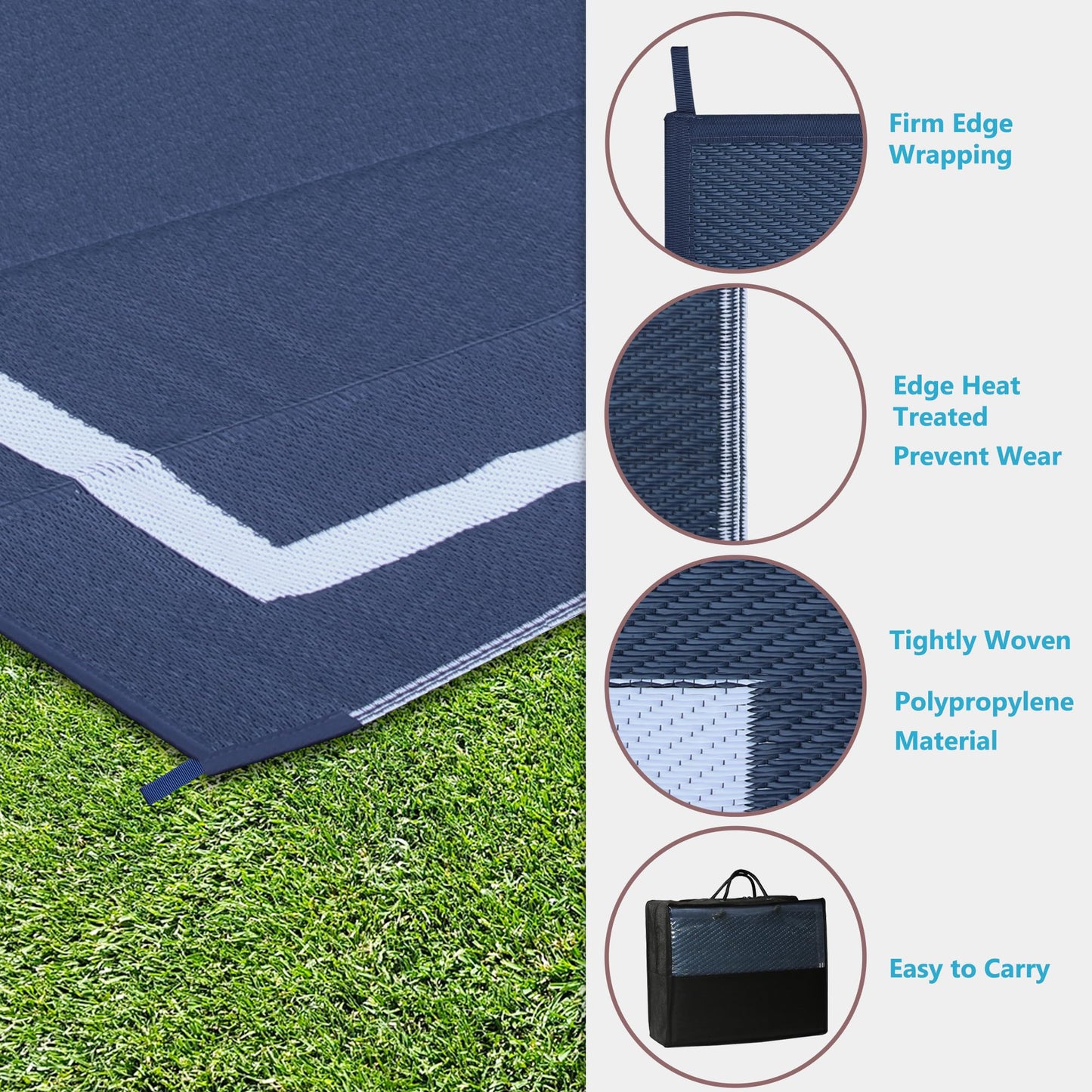 Ogrmar 5x8 FT Reversible Mats, Outdoor Rug for Patio Clearance, Waterproof Carpet, Plastic Straw Rug for Indoor Outdoor, Floor Mat&Rug for RV Porch Camping Backyard Deck Balcony Beach Trailer (Blue)