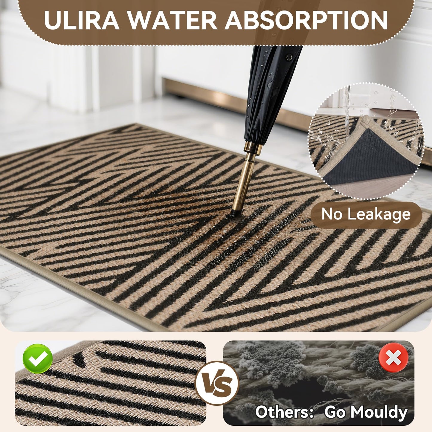QiCaiJia Door Mat Indoor Outside Entrance 36"x59", Low-Profile Non Slip Outdoor Inside Doormat Entryway Mat, Dirt Resistant Absorbent Front Porch Welcome Entry Mats, Washable Easy Clean, Brown