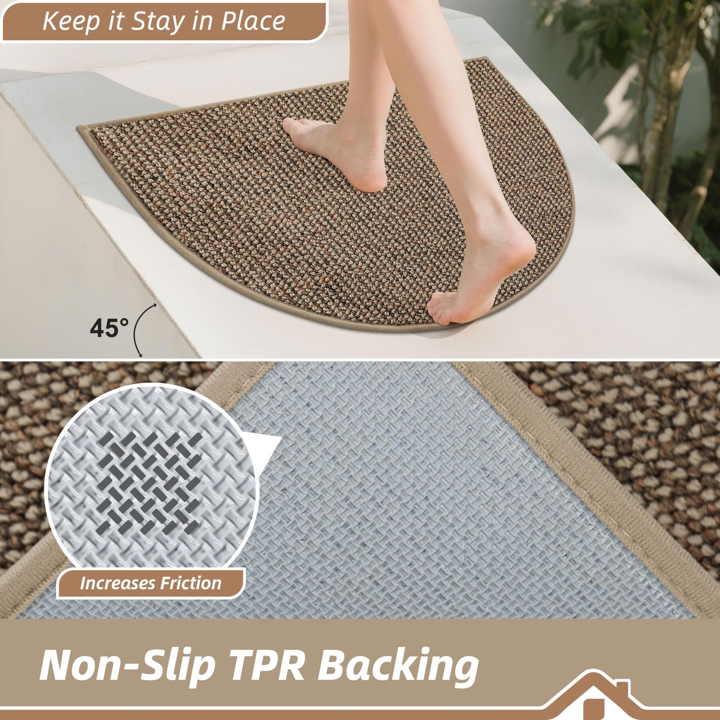 BEQHAUSE Dirt Trapper Door Mat 17" x 30" Half Circle Non Slip Washable Doormats Entrance Rugs Absorbent Welcome Low Profile Floor Mats for Front Back Door and Entryway, Taupe