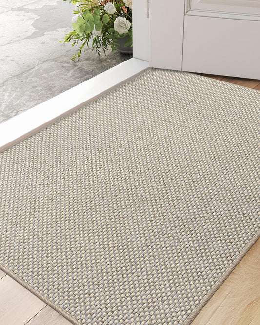 DEXI Ultra Thin Door Mat Indoor Entrance 24x36, Non Slip Rubber Backed Entryway Mats Dirt Trapper, Low Profile Front Doormat for Inside Entry, Patio, Porch, Beige