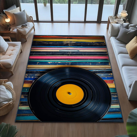 5 x 8 Vintage Music Record Area Rug, Musical Note Area Rugs, Music Rug, Non Slip & Soft Low Pile, Washable Musical Carpet for Living Room, Bedroom, Home Decor, Apartment