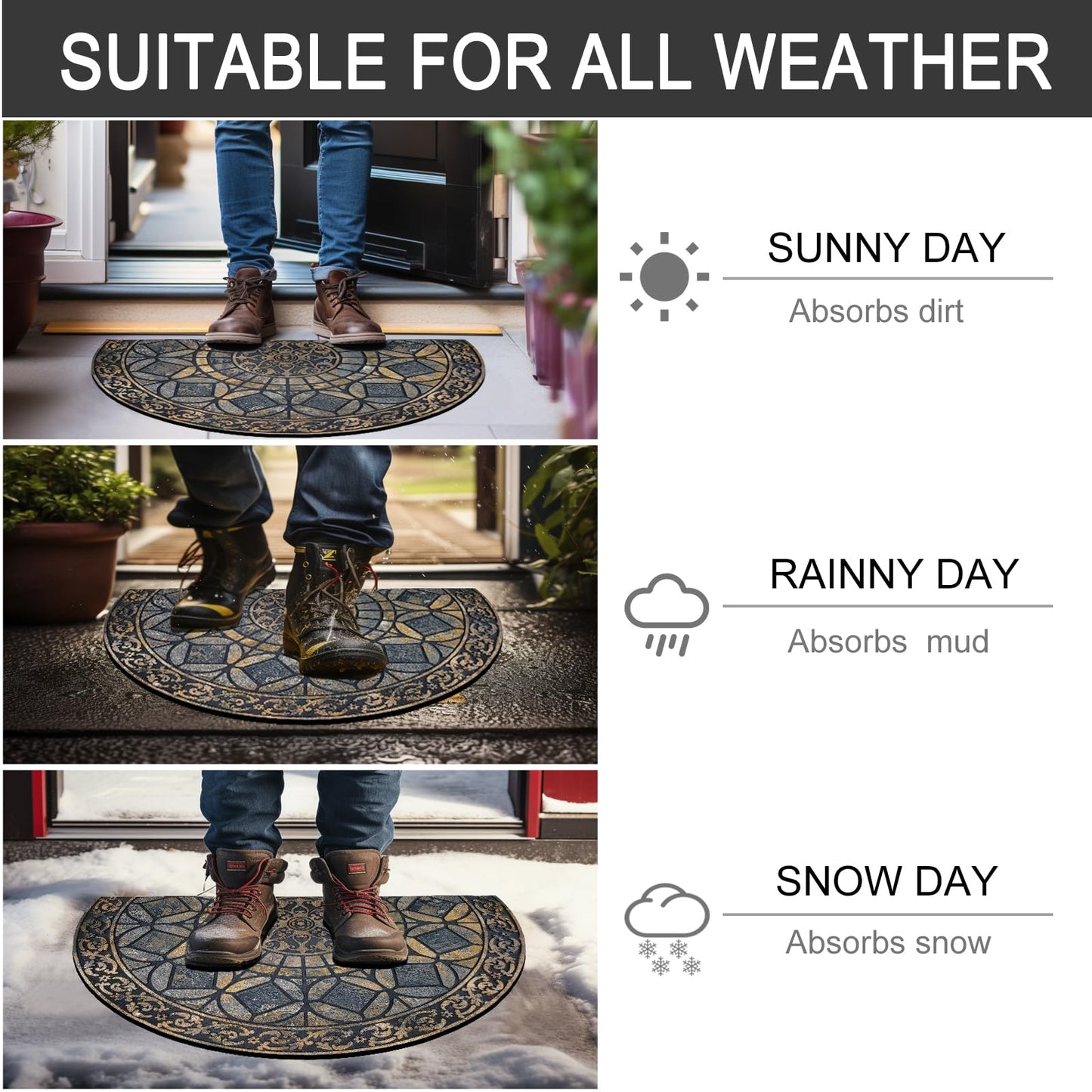 CHICHIC Entrance Door Mat Large 18 x 30 Inch Entry Way Doormat Front Door Rugs Outdoors Heavy Duty Welcome Mat Non Slip Rubber Back Low Profile for Garage, Patio, High Traffic Area, Grey