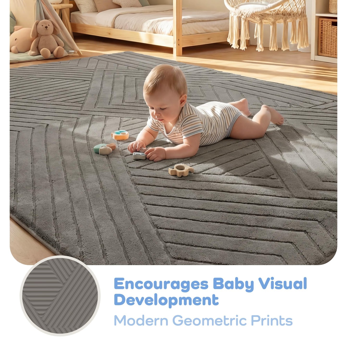 Baby Play Mat for Floor 1.3" Thick Soft Floor Play Mats for Toddler Infant Kids Crawling, 59"x 79" Nursery Mat Bedroom Living Room Waterproof Easy Care Non-Slip (Light Grey)