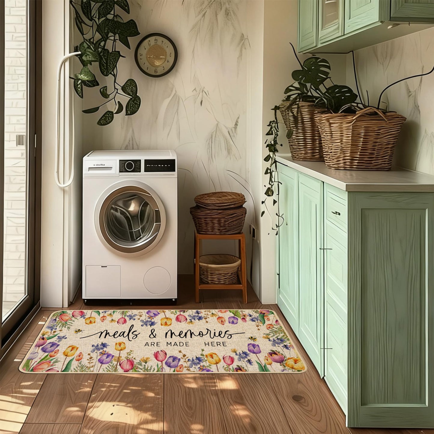 Baccessor Home Sweet Home Kitchen Mats Set of 2, Summer Floral Tulip Kitchen Rugs for Floor Spring Non Slip Low-Profile Seasonal Home Decor 17x29 and 17x47 Inch