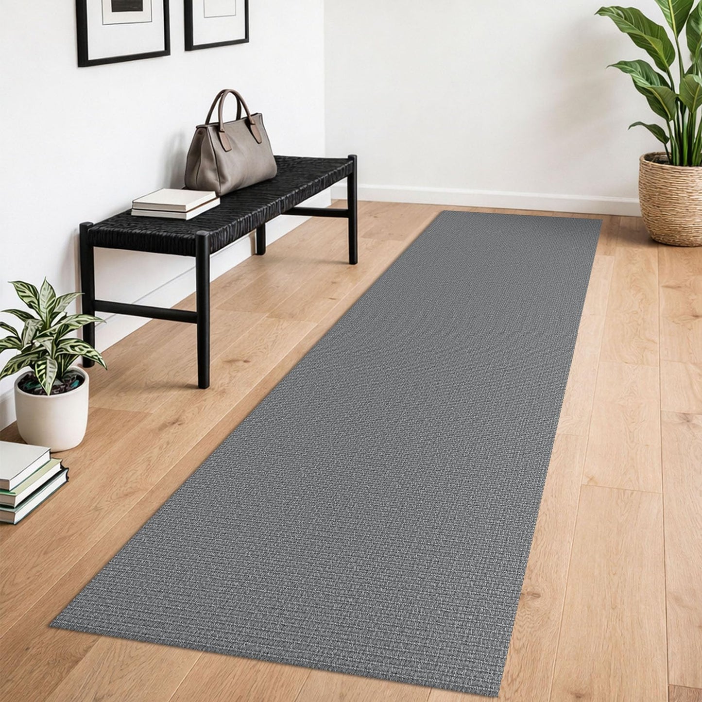 Lansny Washable Runner Rug 2x6 Runners for Hallway Braided Cotton Entryway Runner with Non Slip Backing Indoor Carpet Runners for Kitchen Bedroom, Grey