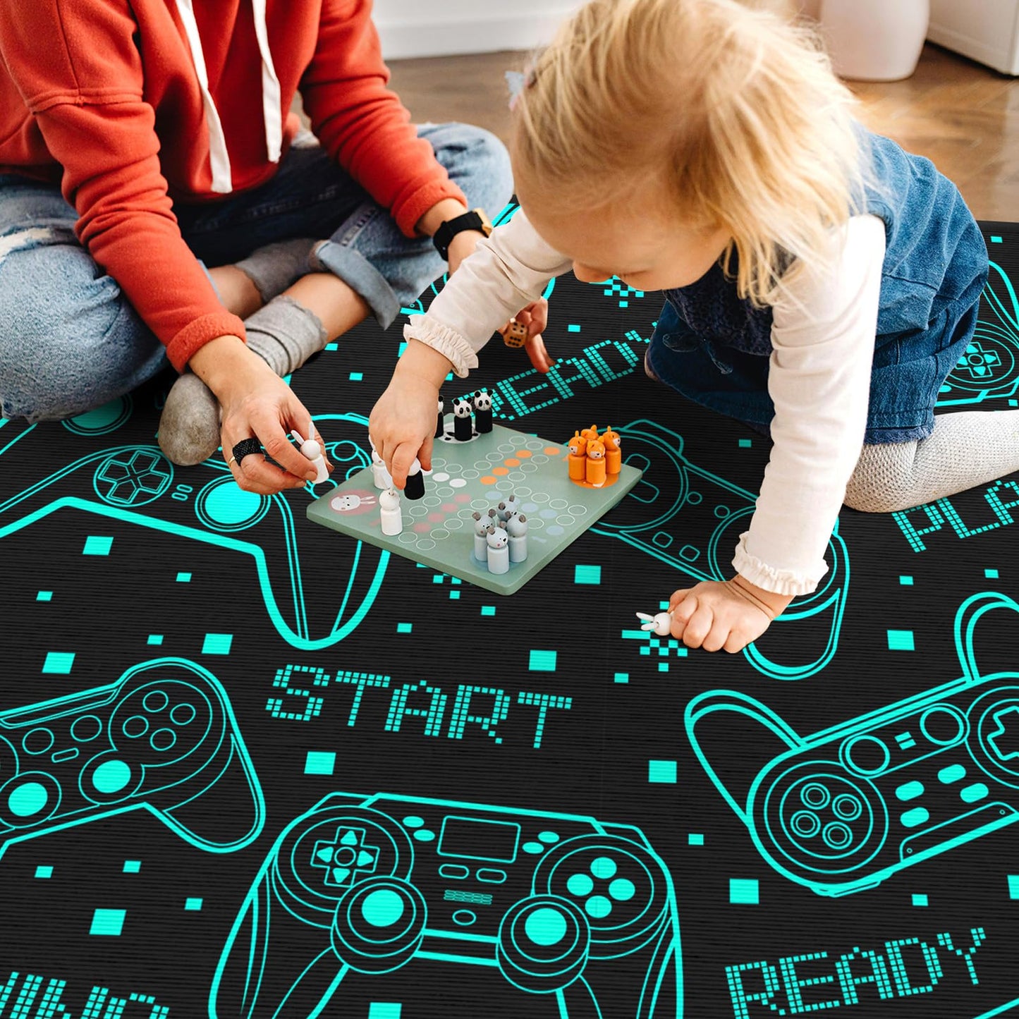 Auetwyona 4x6 Gaming Rug for Boys Room - 3D Printed Games Theme Fluorescent Green Gamer Area Rug for Livingroom Teen Boy Gamer Room Rug Decor Video Game Area Carpet for Bedroom,Game Room