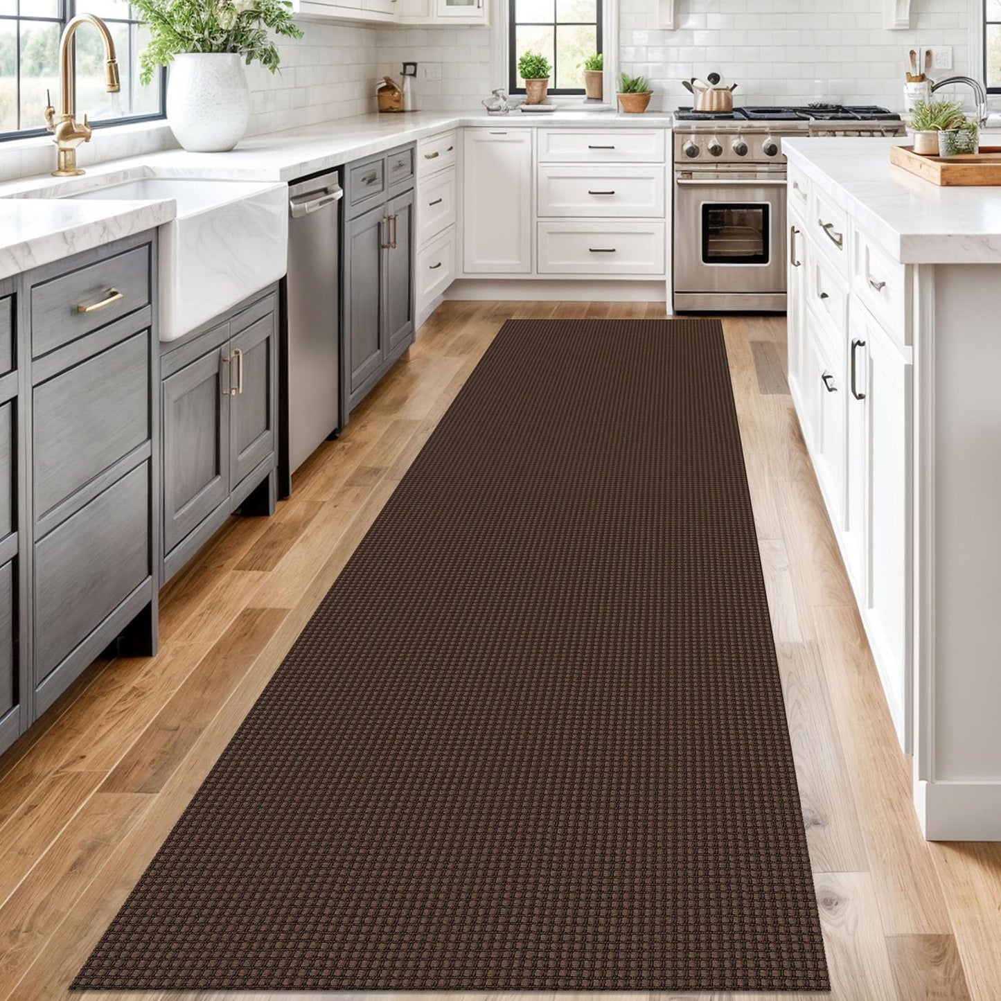 Ivissy Braided Runner Rug 3x12 Ft Washable Runners for Hallways Non Slip Rubber Backed Kitchen Runners Cotton Long Entryway Runner Indoor, Woven Carpet for Hall Kitchen Entryway, Brown
