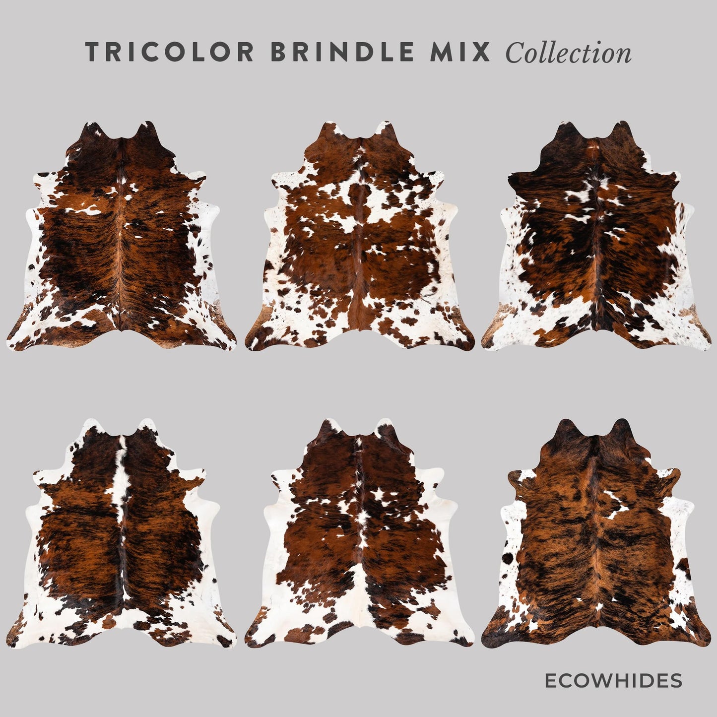 ecowhides 100% Genuine Brazilian Cowhide Rug - Tricolor Brindle Mix - Luxury Cowskin Leather Area Rug Décor 7 x 6 feet