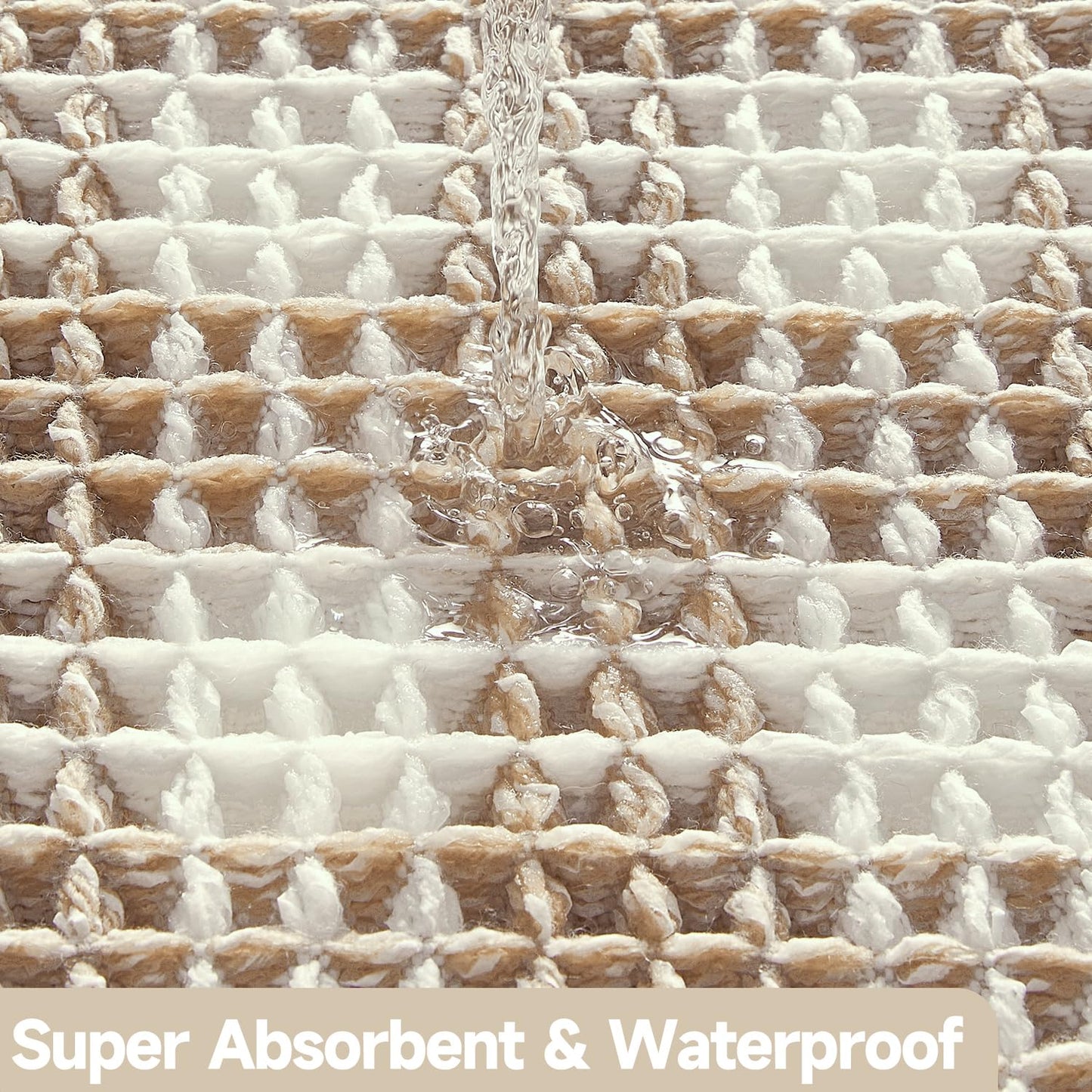 TYUU Waffle Bath Mat, Boho Bathroom Rugs Non Slip Washable Absorbent Checkered Bathroom Mat Quick Dry Farmhouse Bathroom Decor, 24"x16" Khaki and White