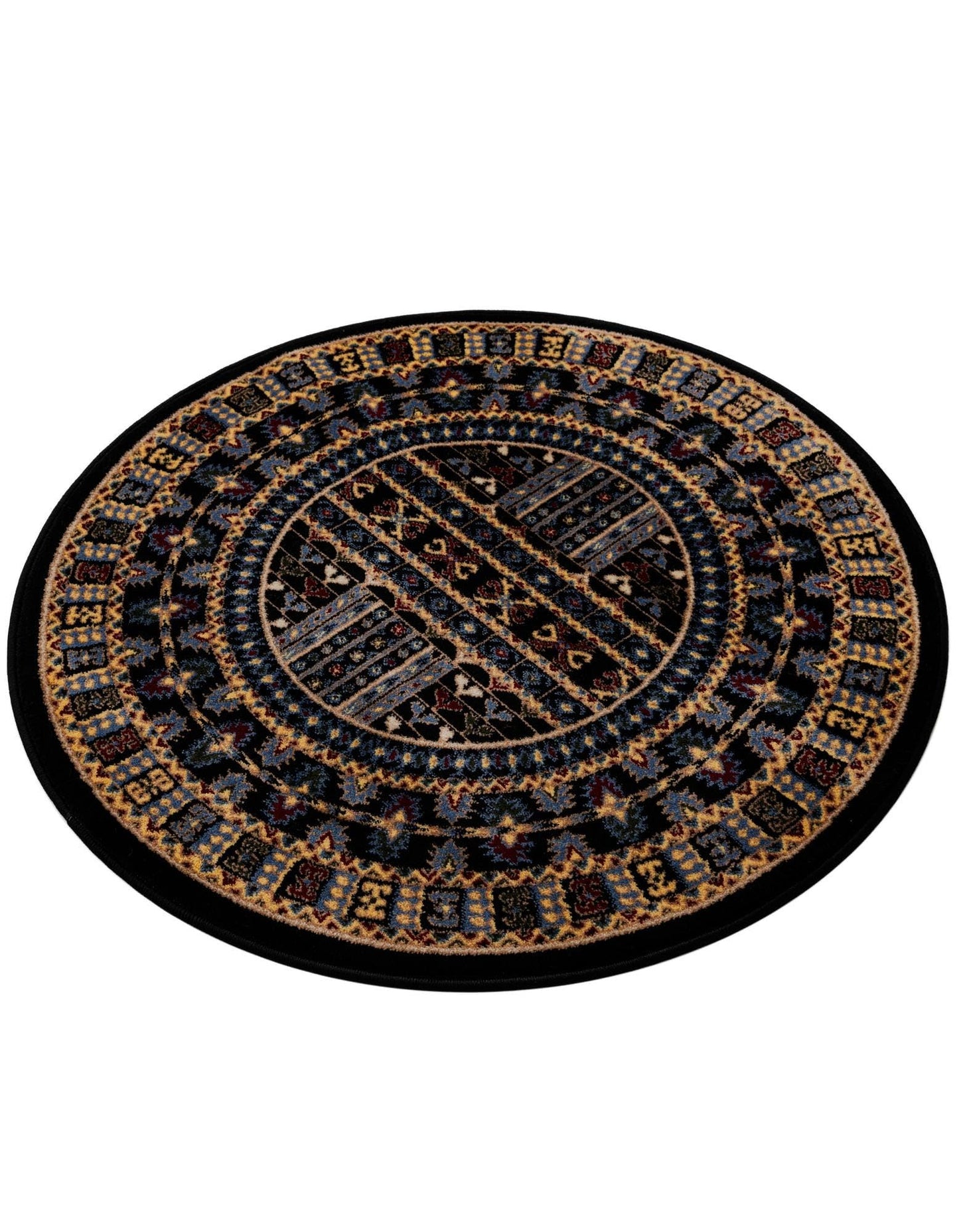 Rugs.com Bokhara Collection Rug – 3 Ft Round Black Medium-Pile Rug Perfect for Kitchens, Dining Rooms