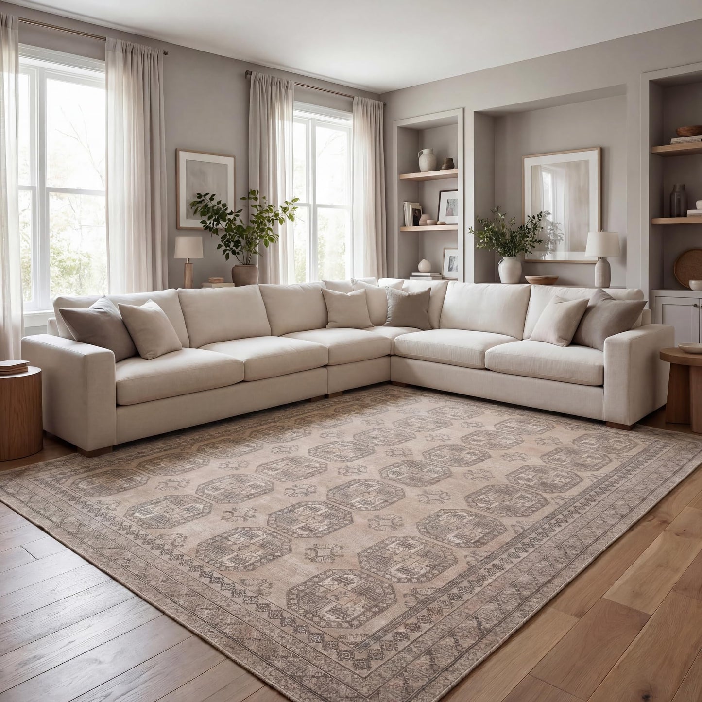 Kuden 9x12 Large Area Rug, Machine Washable Area Rug with Non-Slip Backing, Vintage Style, Soft, Easy Clean, Low Pile Rug for Living Room, Bedroom, Dining Room