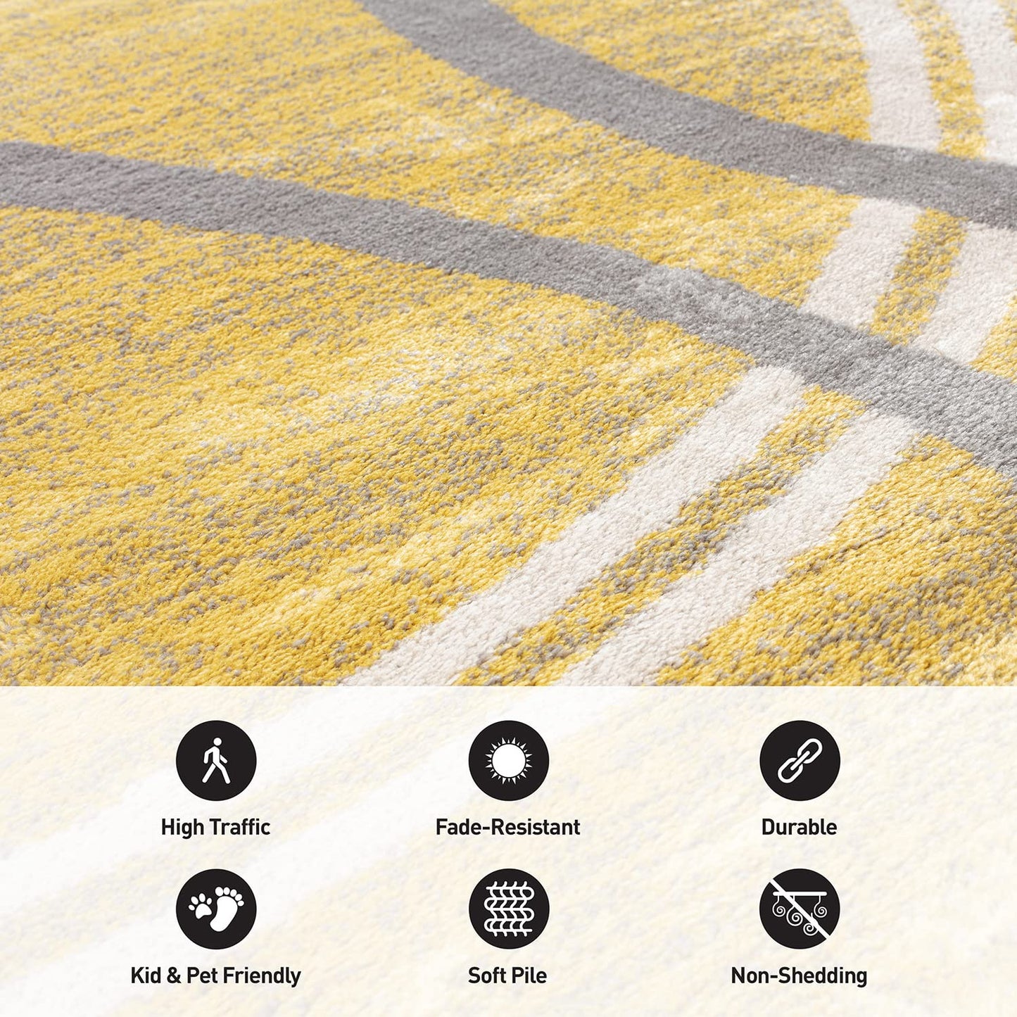 Rugshop Wavy Circles Design Area Rug, Carpet with Jute Backing for Living Room, Bedroom, or Dining Room, Yellow, 5'3" x 7'3"
