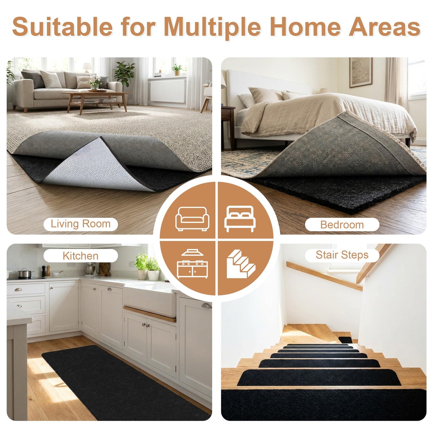 abalao 3x5 Ft 1/8 Inch Thick Waterproof Non Slip Rug Pad, Felt Rubber Dual Surface for Vinyl Plank LVP Laminate Hardwood