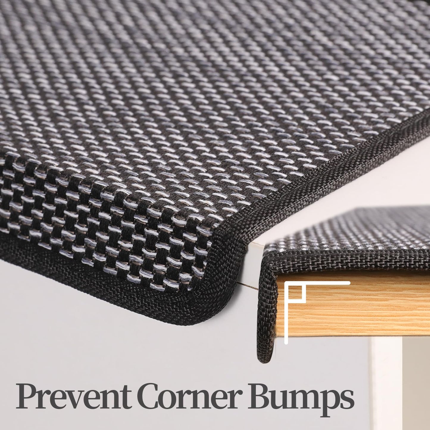 MATAHUM Bullnose Carpet Stair Treads 30" x 9.5", 14 Pcs Non Slip Stair Treads for Wooden Steps Indoor, Reusable Carpet for Stairs Runner, Edging Stair Protectors(Black)