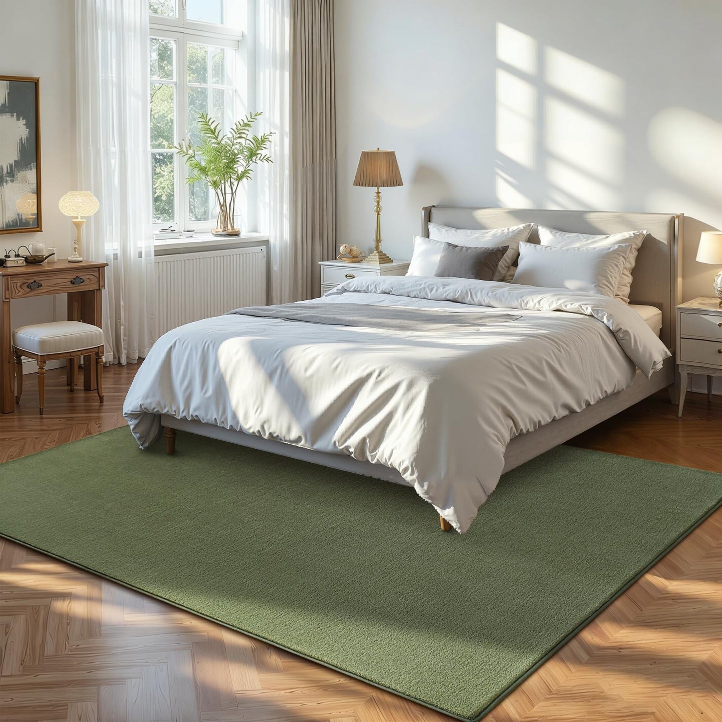 ISEAU 4x6 Rug for Bedroom, Soft Memory Foam Carpet with Upgraded Non-Slip Silicone-Grip Bottom, Fluffy Shaggy Machine Washable Rugs for Living Room Kids Boys Girls Dorm Nursery Office Playroom, Green