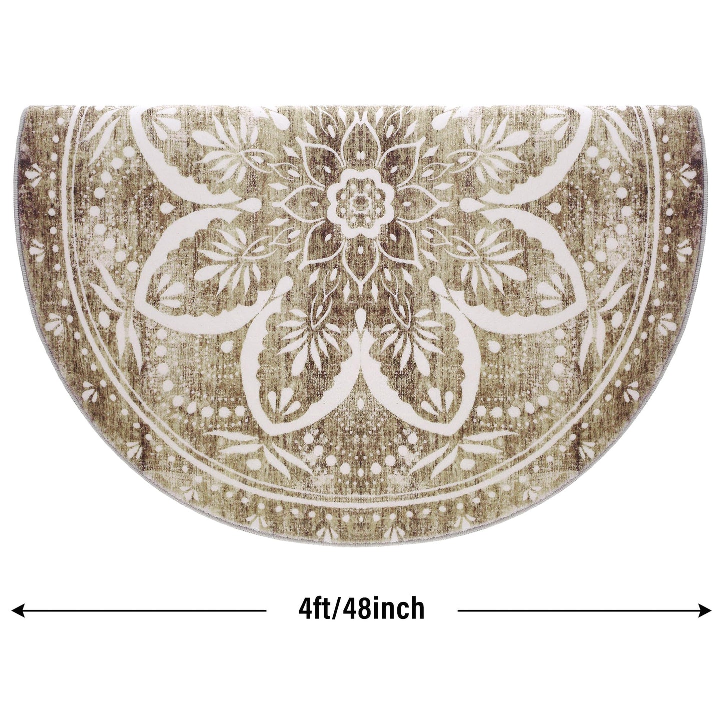 Carvapet Round Rugs Vintage Circle Rug - Washable Non Slip Rubber Backing Foldable Low Pile for Living Room Bedroom, 4 ft Brown Rug