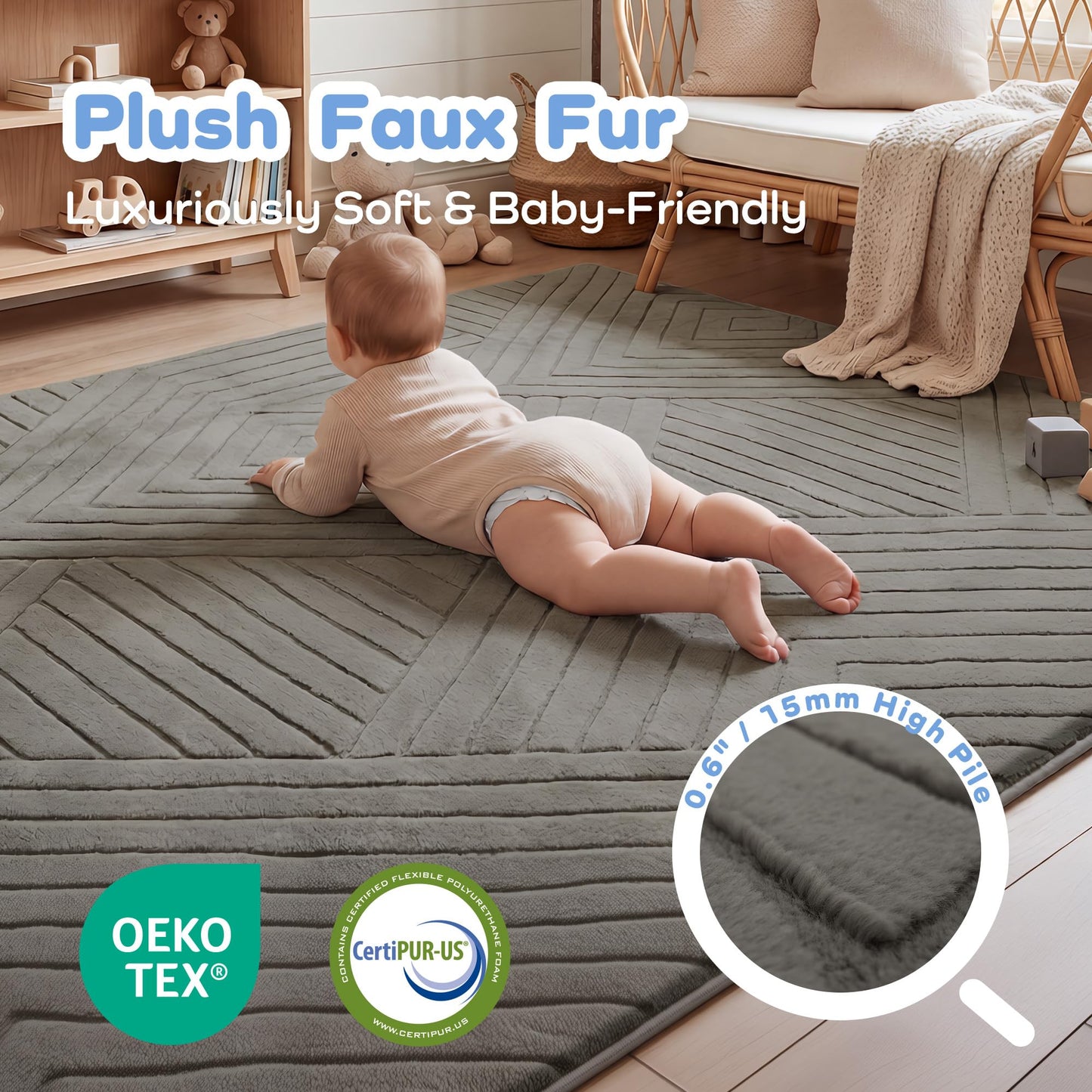 Baby Play Mat for Floor 1.3" Thick Soft Floor Play Mats for Toddler Infant Kids Crawling, 59"x 79" Nursery Mat Bedroom Living Room Waterproof Easy Care Non-Slip (Light Grey)