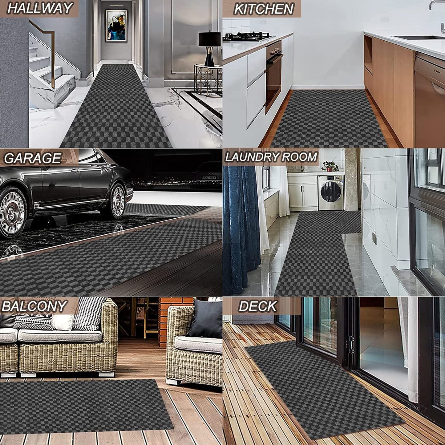 2' x 6' Runner Rugs with Rubber Backing, Indoor Outdoor Utility Carpet Runner Rugs, Checkered Gray, Can Be Used as Aisle for The RV and Boat, Laundry Room and Balcony