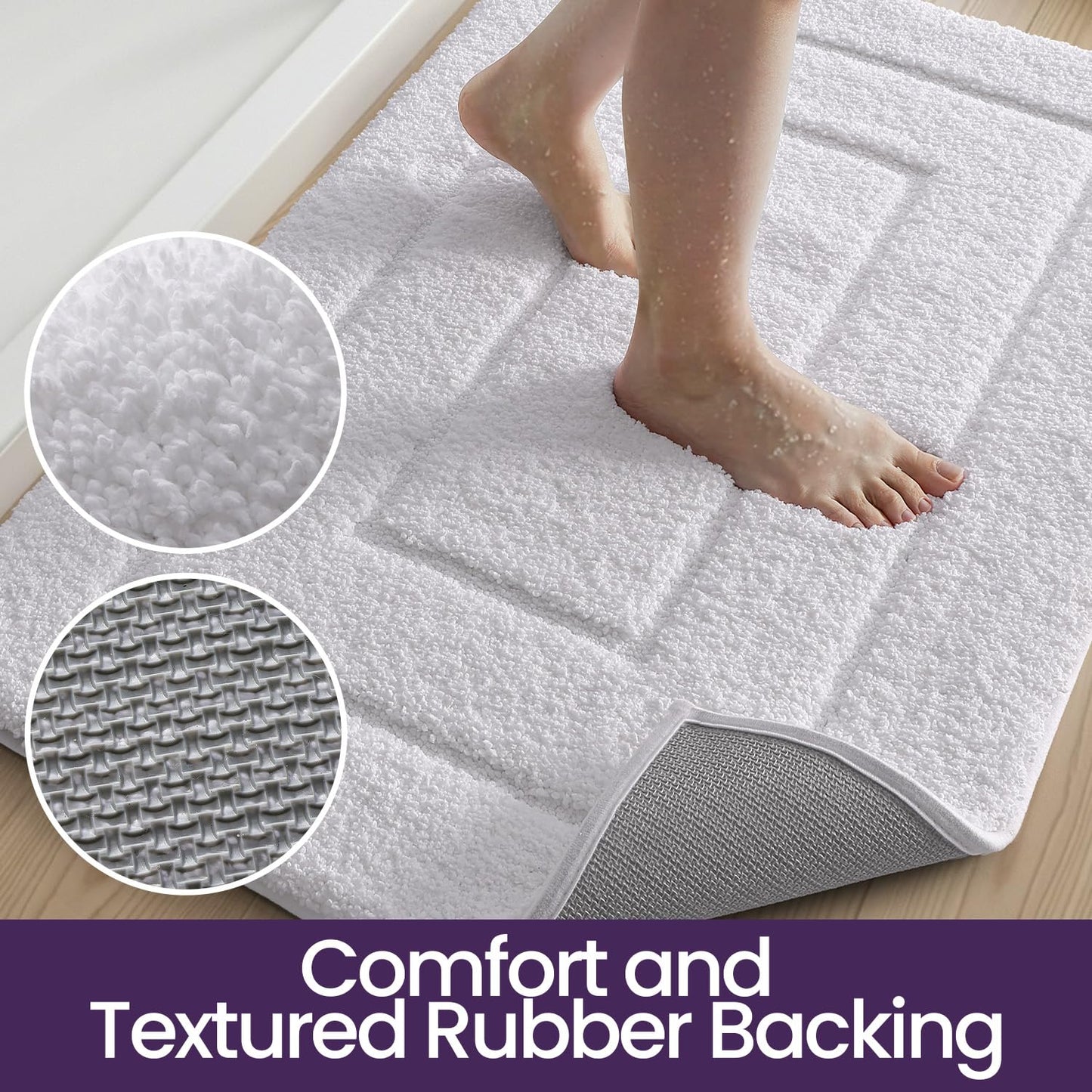 DEXI Bathroom Rug 36x24, Non Slip Washable Bath Mat for Shower Floor, Absorbent Soft Bathmat with Rubber Backing, Quick Dry Microfiber Carpet, White